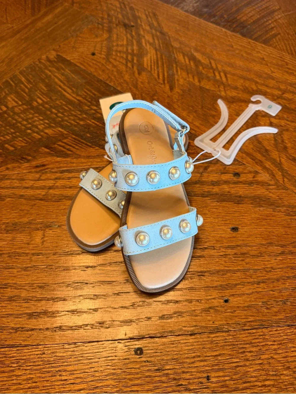 Girls' Light Blue Pearl-Stud Sandals Sz 9